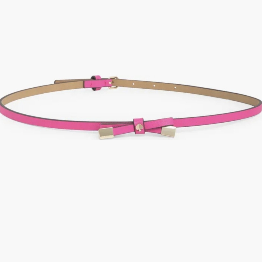 kate spade bright pink leather bow skinny belt with gold-tone hardware nwt